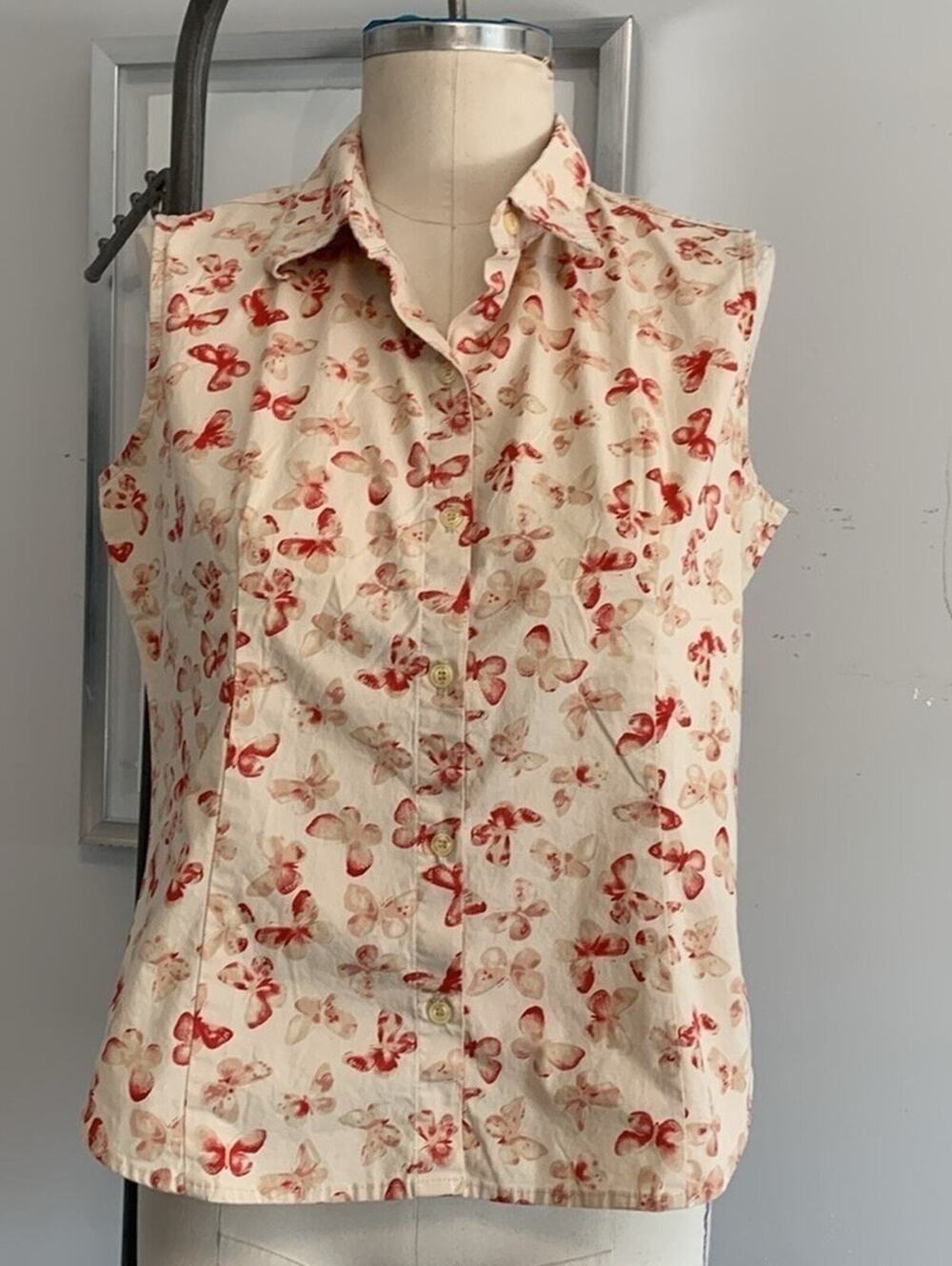 Vintage Sleeveless Butterfly Button-Up Shirt Made in USA Boho Fairy Hippie